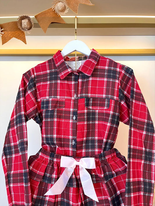Conjunto de franela para adulto, camisa Junino y falda a cuadros, color rojo y colorido
