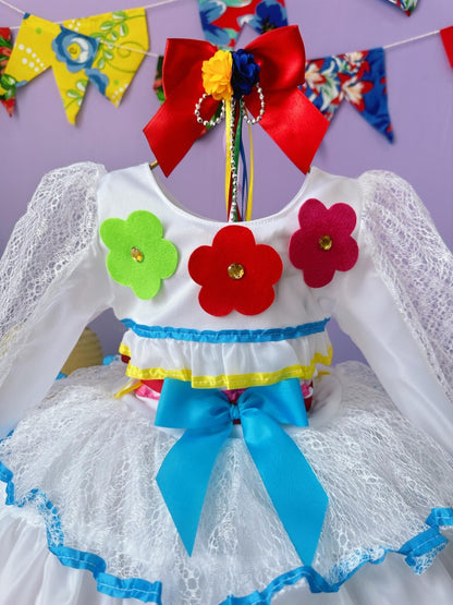 Disfraz infantil Junino Arraiá Fiestas Novia con Tiara y Velo 