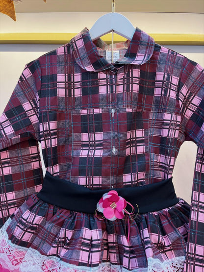 Conjunto de lujo Junino para adulto, camisa y falda a cuadros en colores Marsala