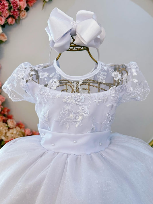 Vestido Infantil Longo Branco Busto C/ Renda Luxo Damas