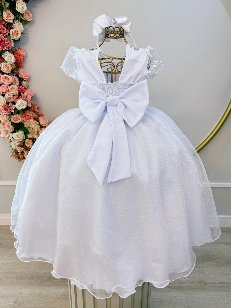 Vestido largo blanco infantil con busto y encaje de lujo para dama