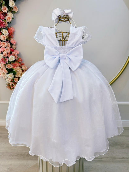 Vestido largo blanco infantil con busto y encaje de lujo para dama