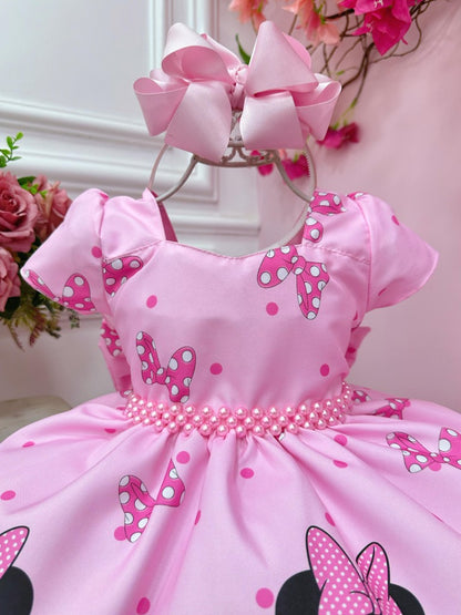 Vestido rosa de Minnie Mouse con cinturón de perlas para fiestas