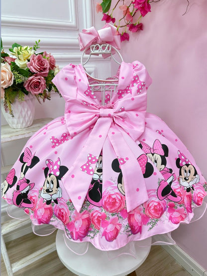 Vestido rosa de Minnie Mouse con cinturón de perlas para fiestas