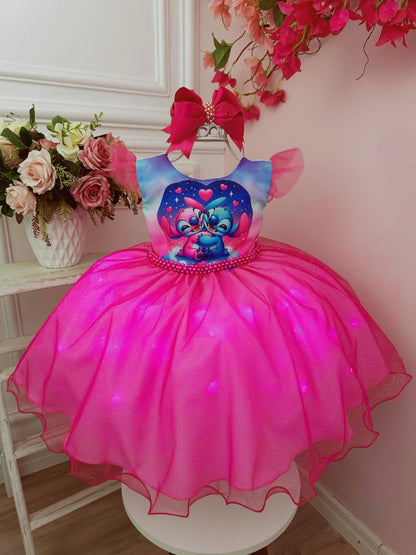 Vestido infantil de Lilo Stitch y Ángel con falda de fiesta LED