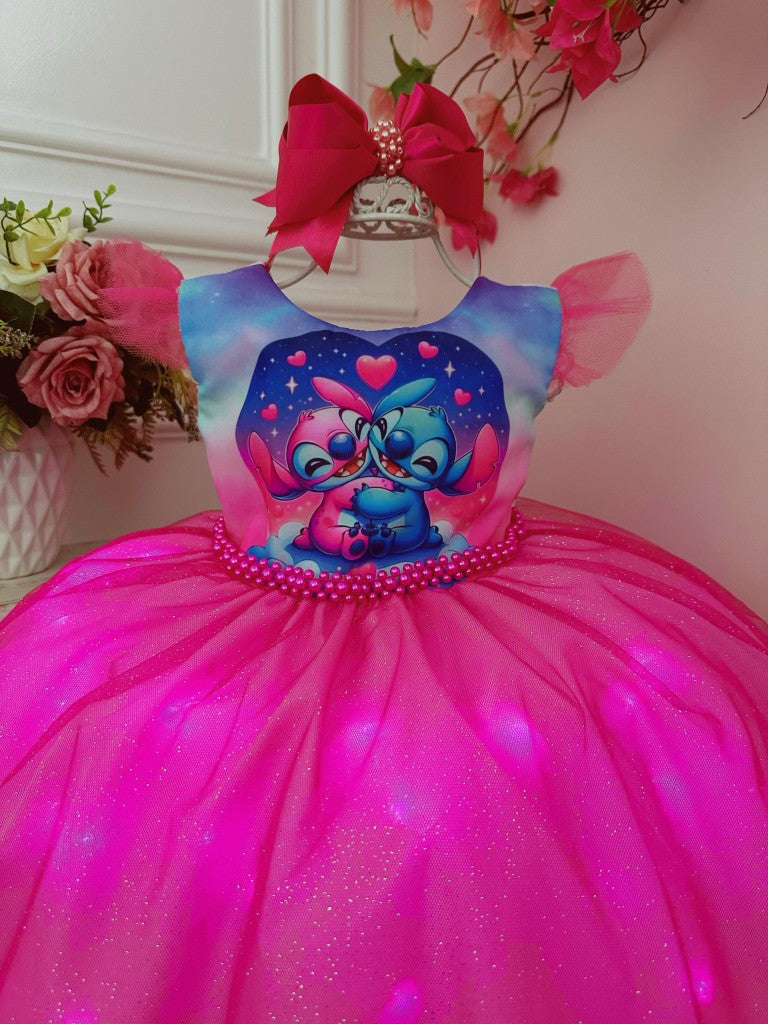 Vestido infantil de Lilo Stitch y Ángel con falda de fiesta LED