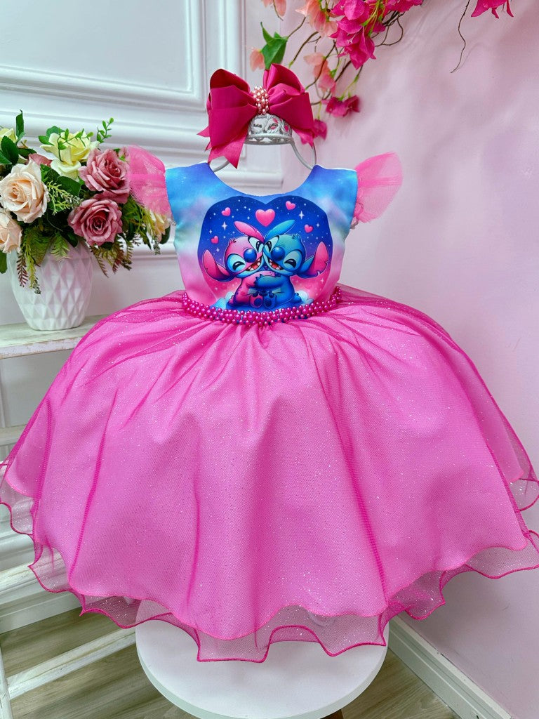 Vestido infantil de Lilo Stitch y Ángel con falda de fiesta LED