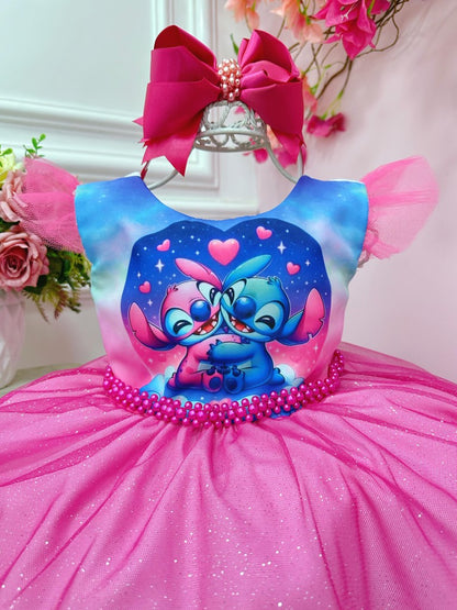 Vestido infantil de Lilo Stitch y Ángel con falda de fiesta LED