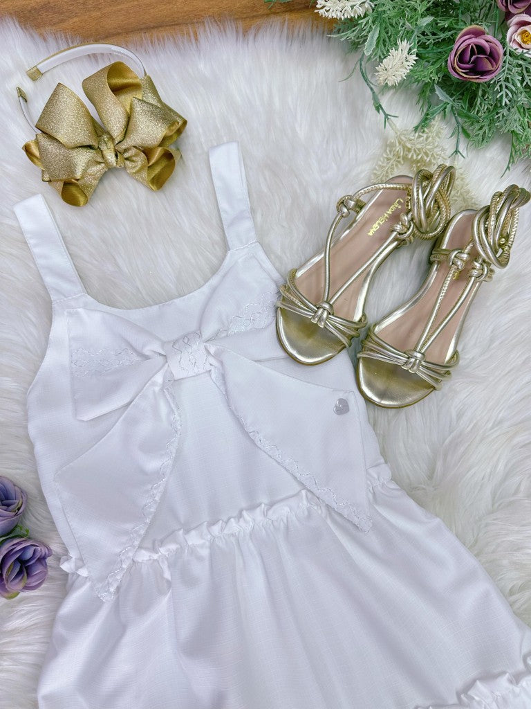 Vestido infantil de fiesta informal de lujo blanco con tirantes