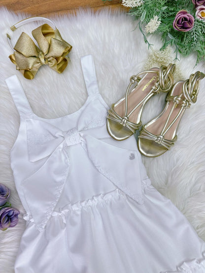 Vestido infantil de fiesta informal de lujo blanco con tirantes