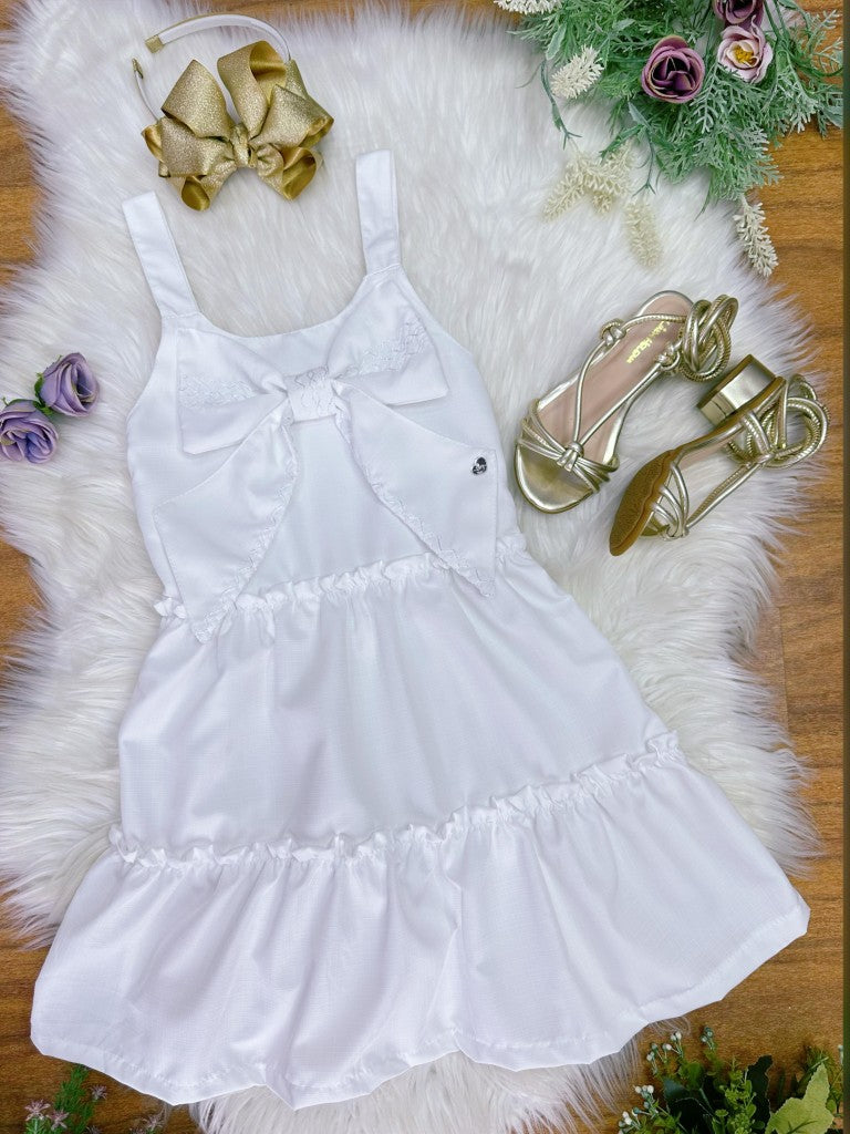 Vestido infantil de fiesta informal de lujo blanco con tirantes