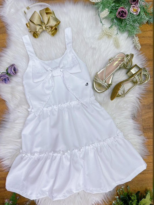 Vestido infantil de fiesta informal de lujo blanco con tirantes