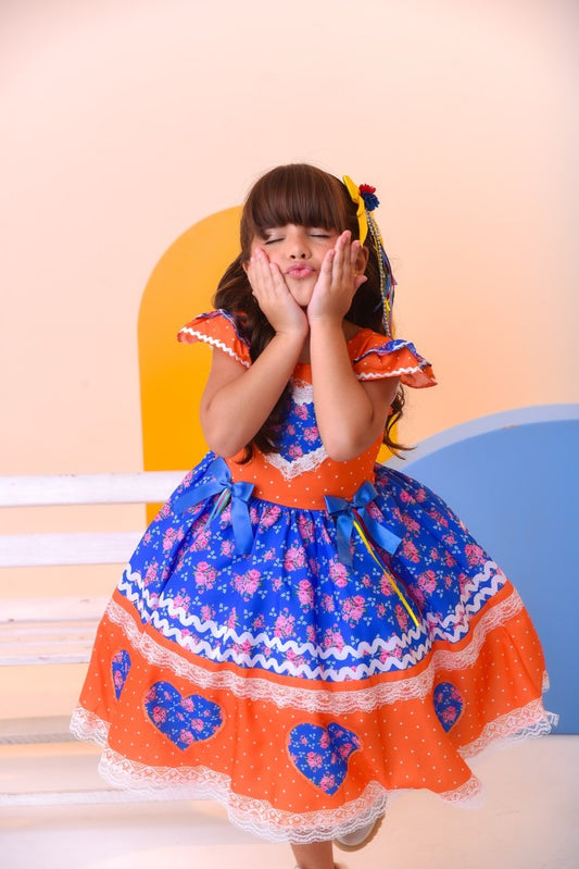 Vestido infantil naranja colorido para fiesta de junio