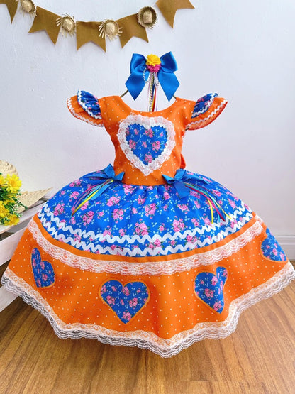 Vestido infantil naranja colorido para fiesta de junio