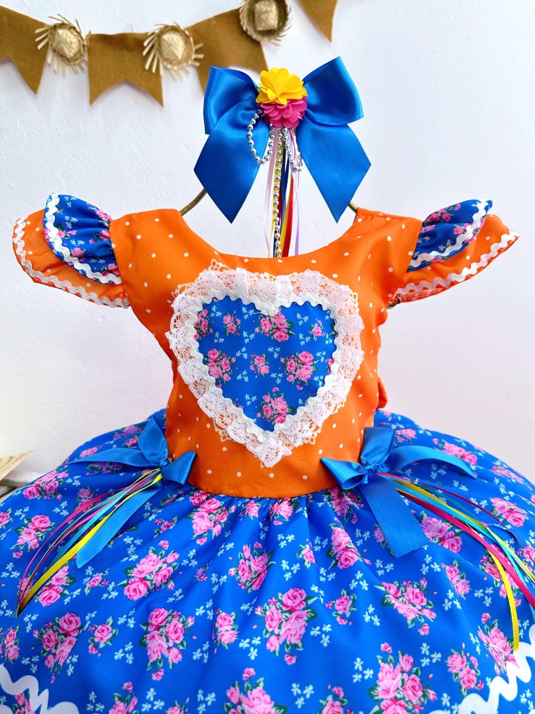 Vestido infantil naranja colorido para fiesta de junio