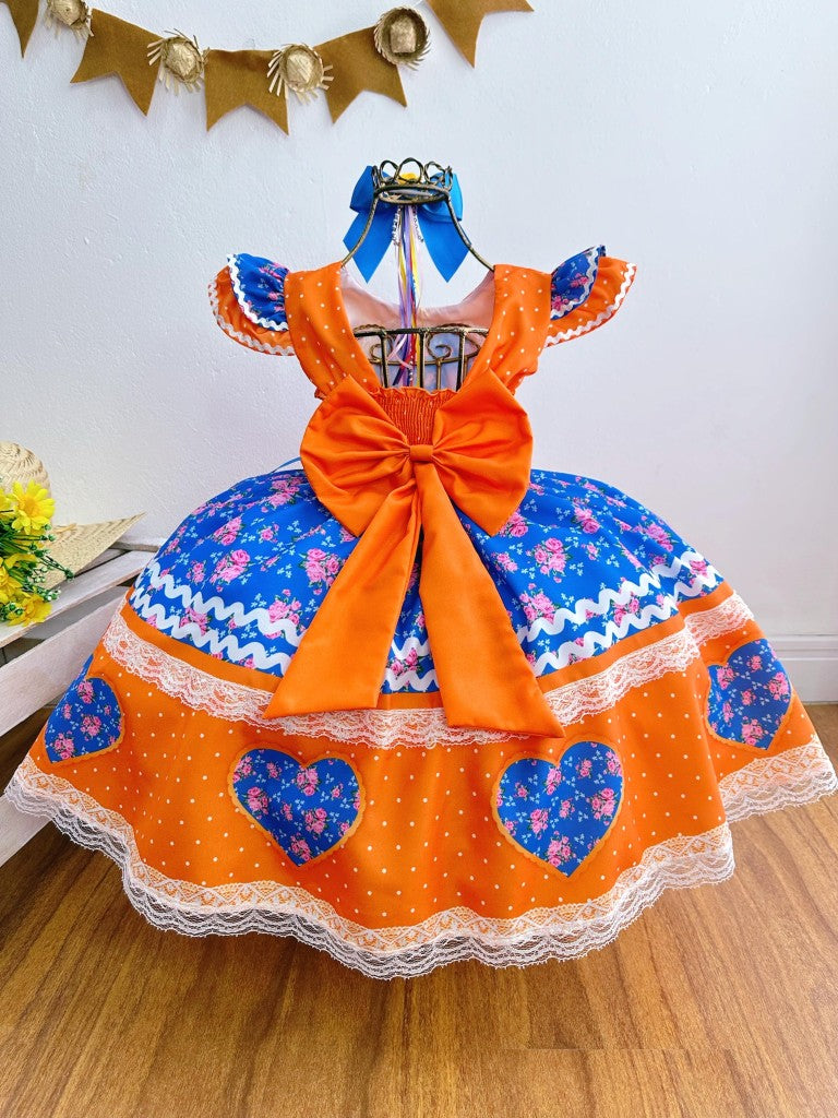 Vestido infantil naranja colorido para fiesta de junio