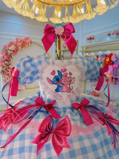 Vestido de fiesta a cuadros azules de Lilo Stitch y Angel