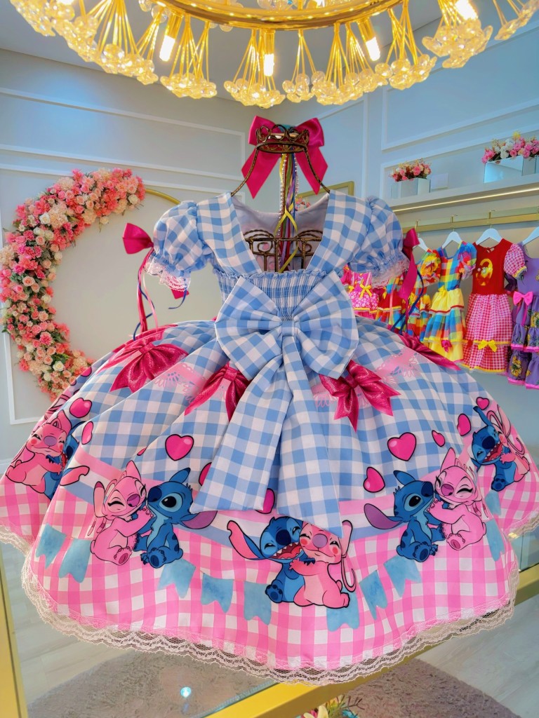 Vestido de fiesta a cuadros azules de Lilo Stitch y Angel