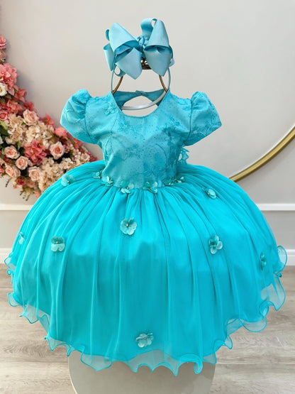 Vestido infantil de jardín verde encantado con encaje para fiesta de damas
