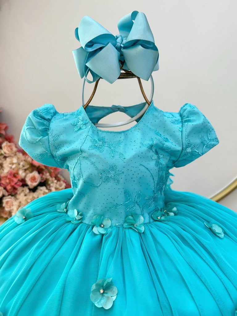 Vestido infantil de jardín verde encantado con encaje para fiesta de damas