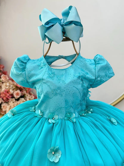 Vestido infantil de jardín verde encantado con encaje para fiesta de damas