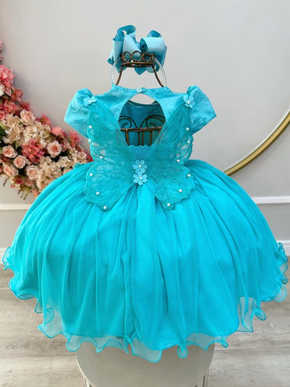 Vestido infantil de jardín verde encantado con encaje para fiesta de damas