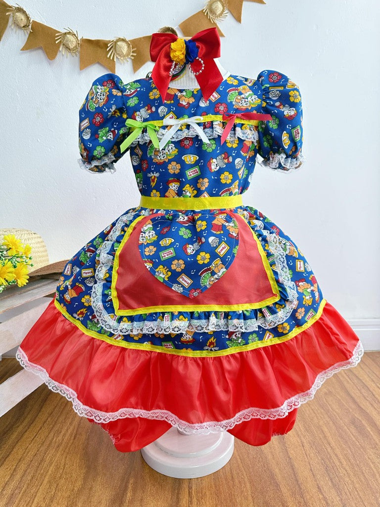Vestido de fiesta infantil de junio azul colorido San Juan 