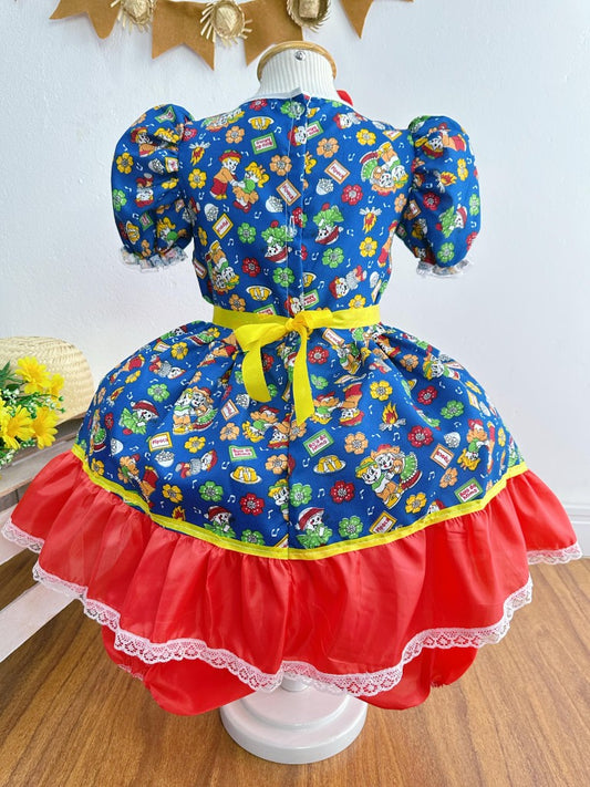 Vestido de fiesta infantil de junio azul colorido San Juan 