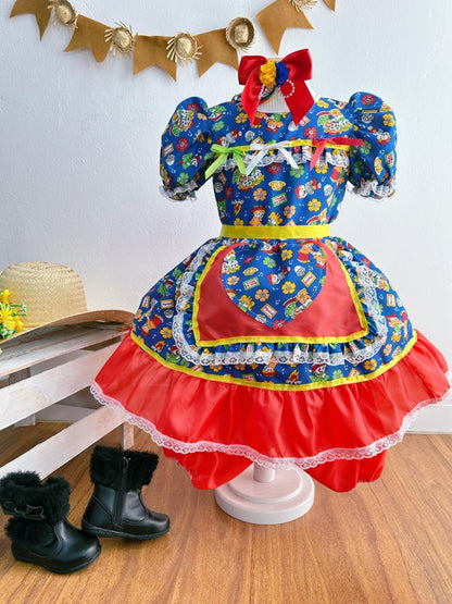 Vestido de fiesta infantil de junio azul colorido San Juan 