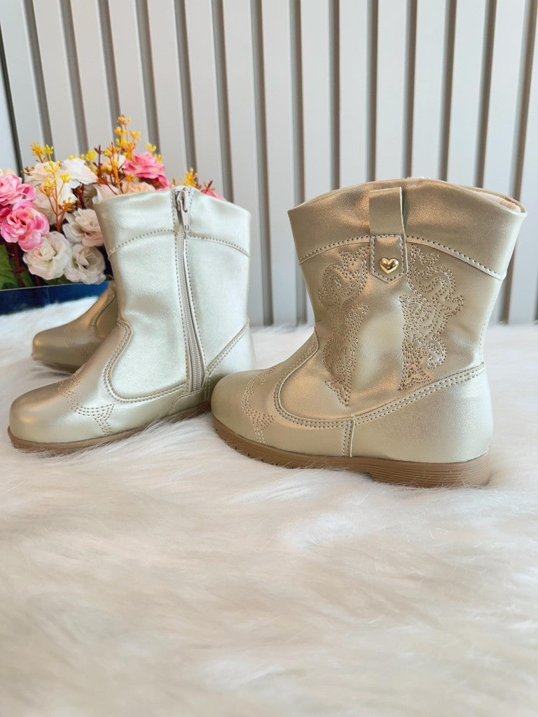 Bota vaquera tejana dorada para niños con cremallera de lujo