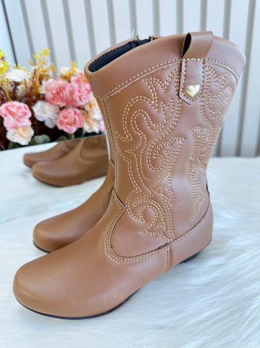 Botas Vaqueras Caramelo para Niños con Cremallera y Tacón 