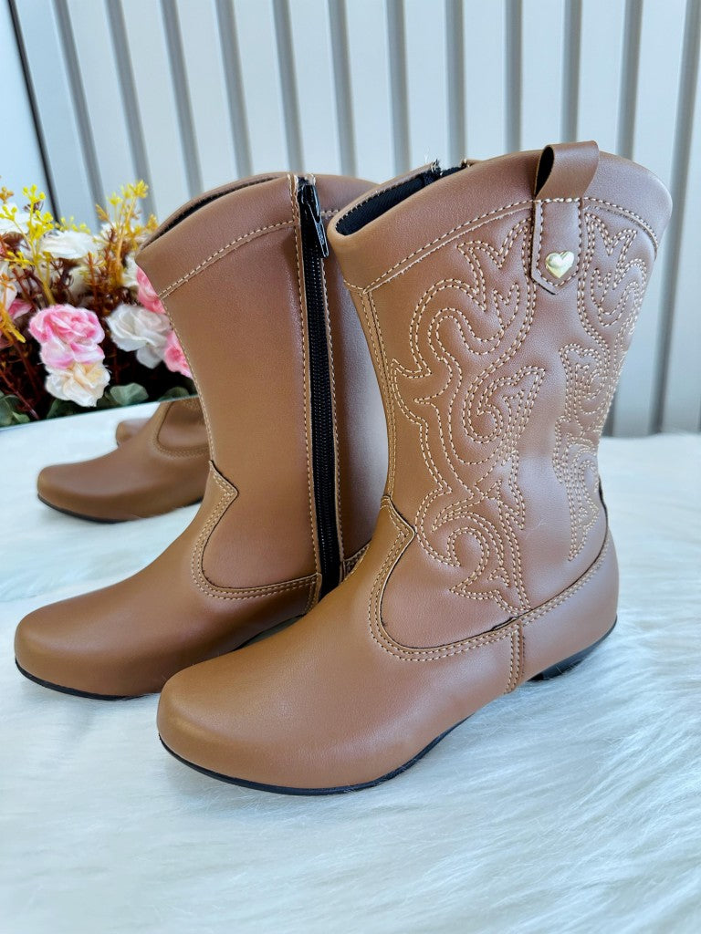 Botas Vaqueras Caramelo para Niños con Cremallera y Tacón 