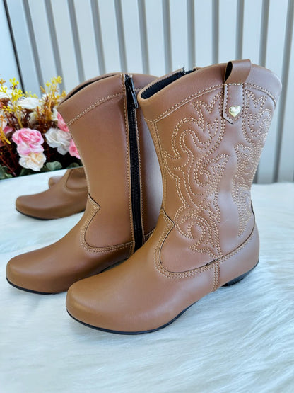 Botas Vaqueras Caramelo para Niños con Cremallera y Tacón 