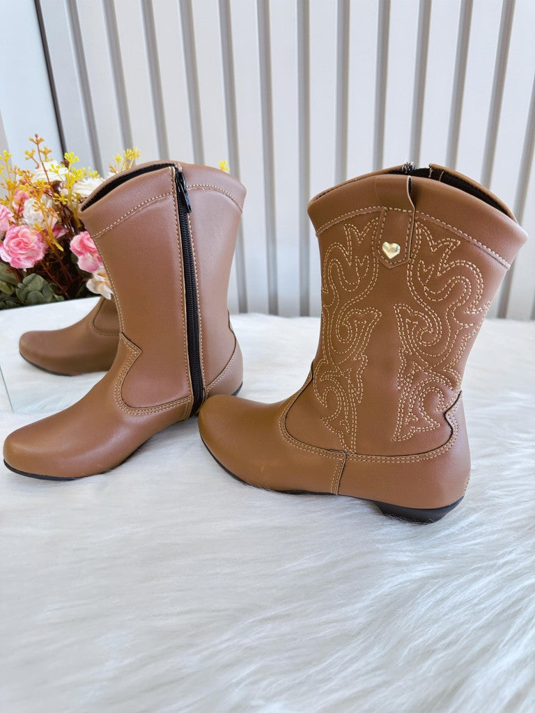 Botas Vaqueras Caramelo para Niños con Cremallera y Tacón 