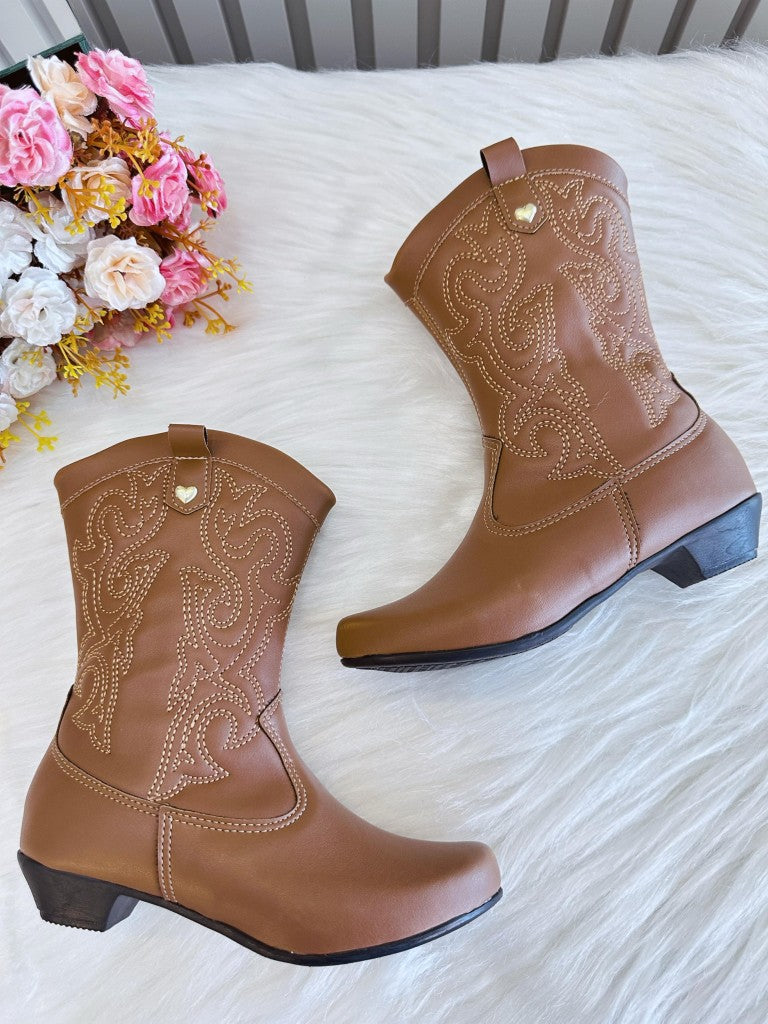 Botas Vaqueras Caramelo para Niños con Cremallera y Tacón 