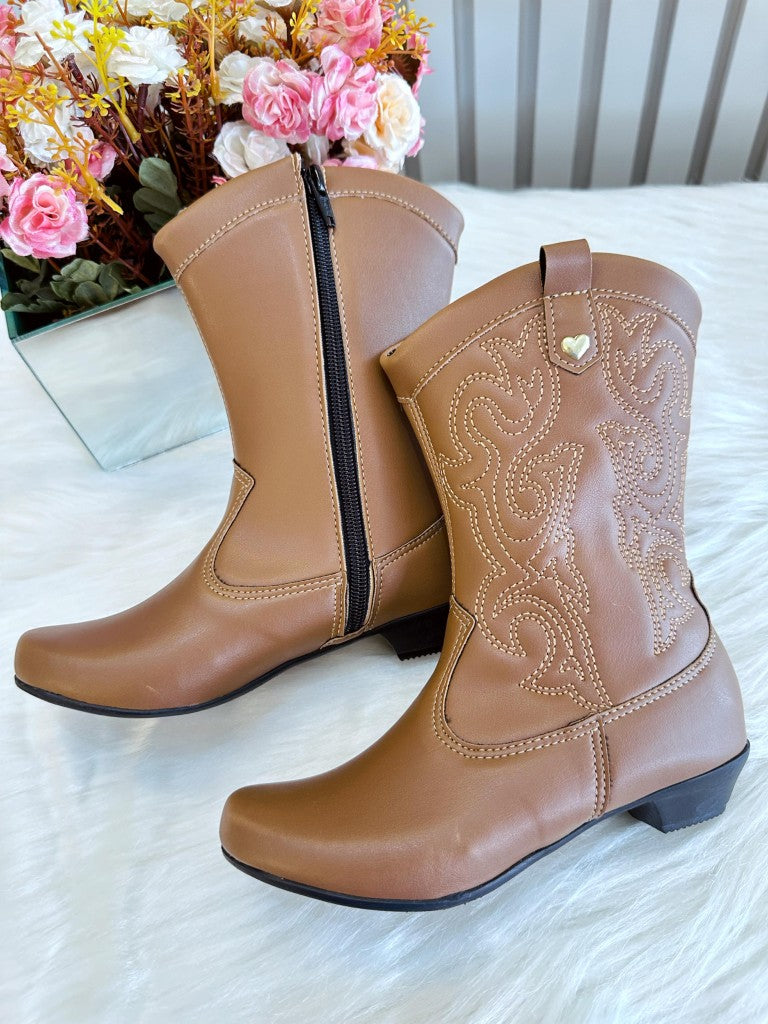 Botas Vaqueras Caramelo para Niños con Cremallera y Tacón 