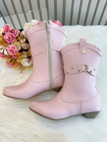 Botas vaqueras rosas para niños con tacones y cremallera 
