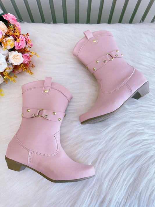 Botas vaqueras rosas para niños con tacones y cremallera 