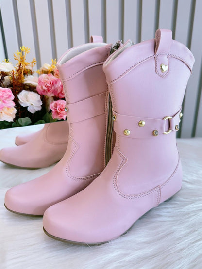 Botas vaqueras rosas para niños con tacones y cremallera 