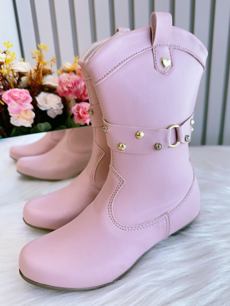 Botas vaqueras rosas para niños con tacones y cremallera 
