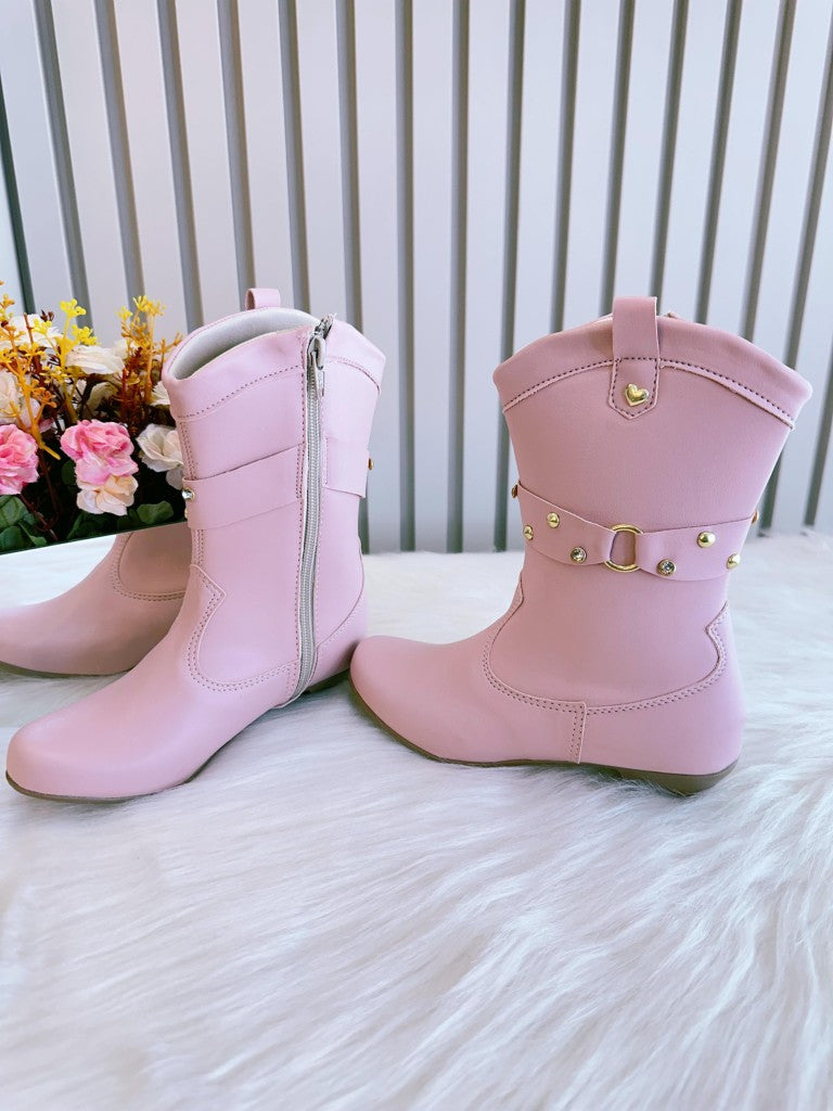 Botas vaqueras rosas para niños con tacones y cremallera 