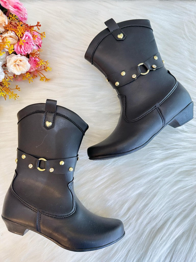Botas vaqueras negras para niños con tacón y cremallera 