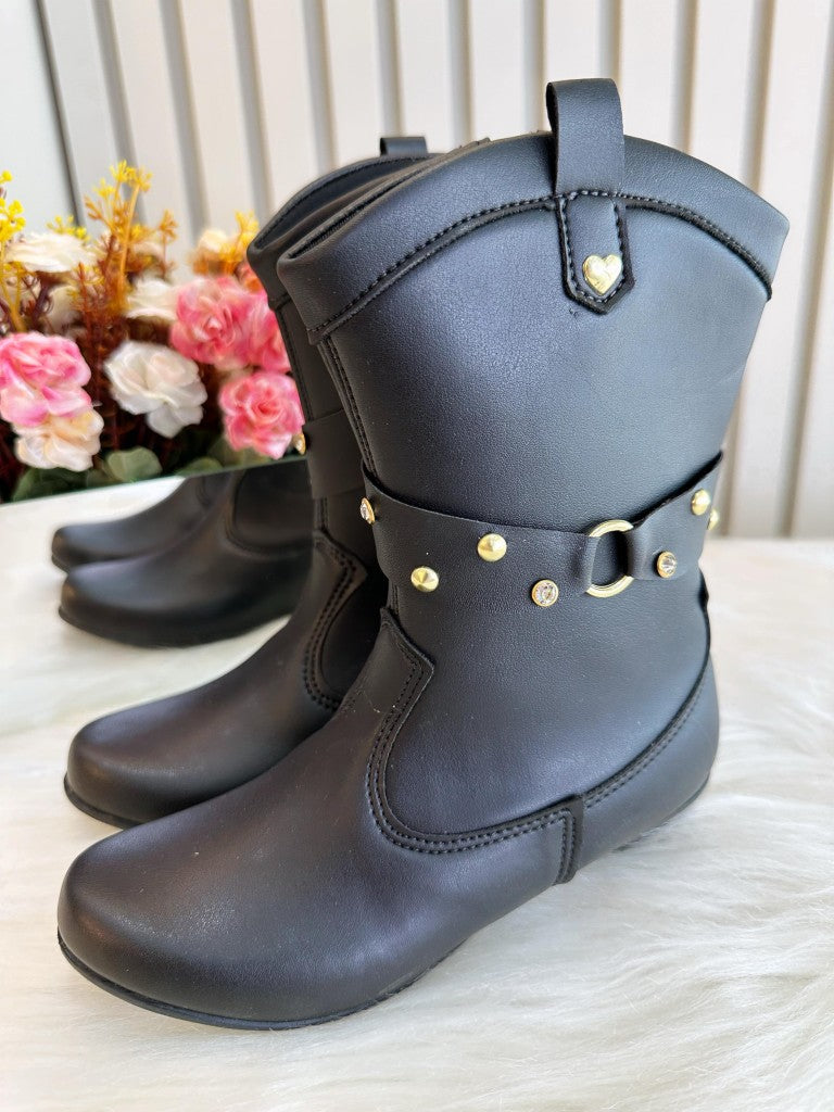Botas vaqueras negras para niños con tacón y cremallera 