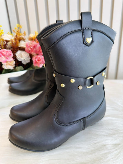 Botas vaqueras negras para niños con tacón y cremallera 