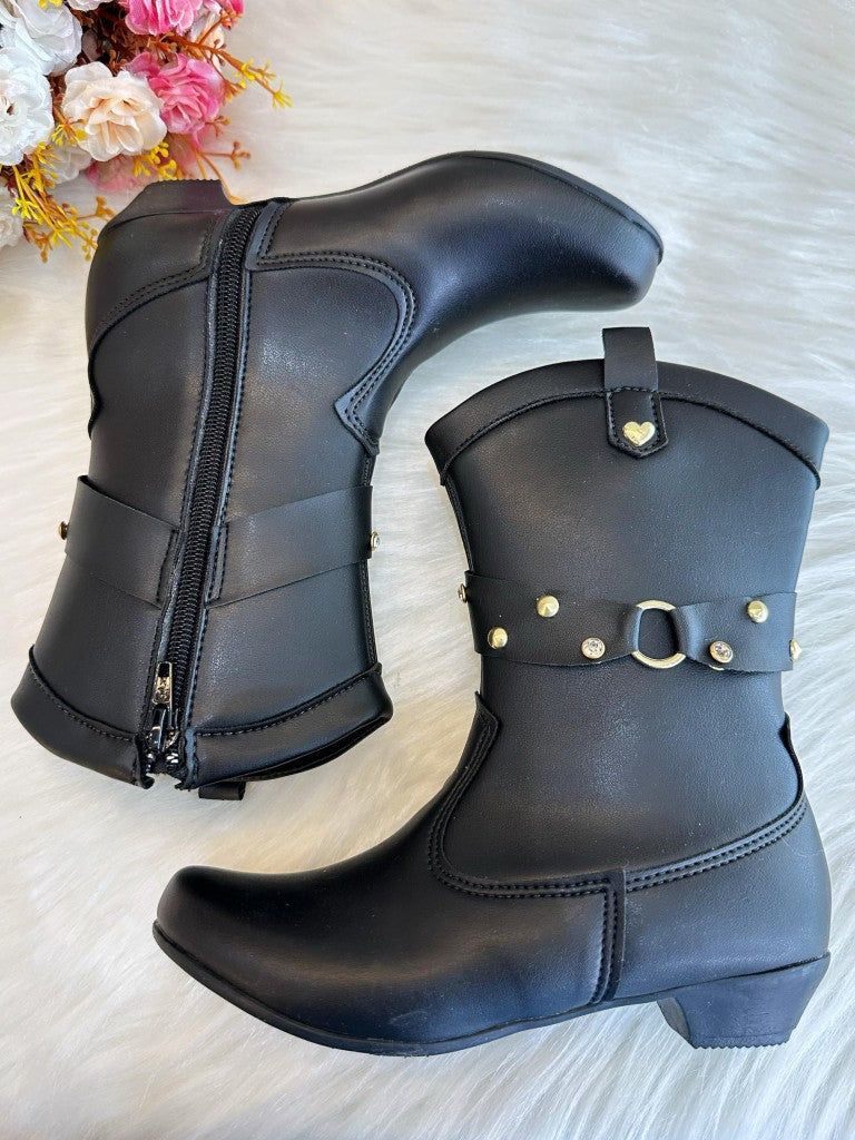 Botas vaqueras negras para niños con tacón y cremallera 