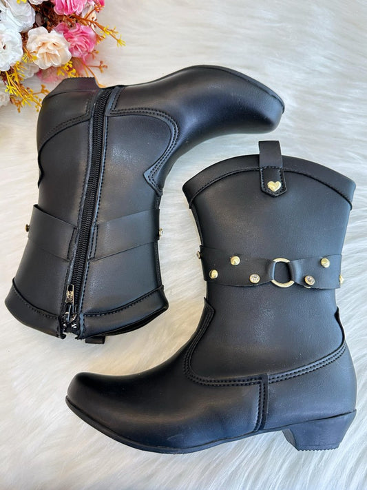 Botas vaqueras negras para niños con tacón y cremallera 