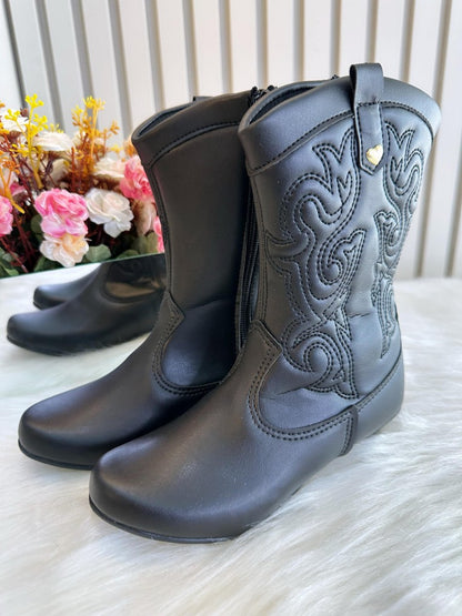 Botas vaqueras negras para niños con cremallera y tacón
