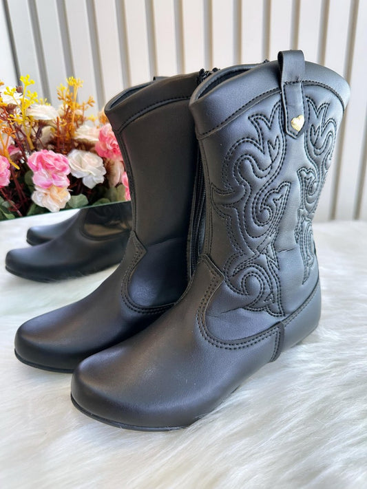 Botas vaqueras negras para niños con cremallera y tacón
