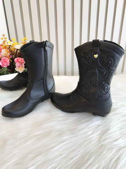 Botas vaqueras negras para niños con cremallera y tacón