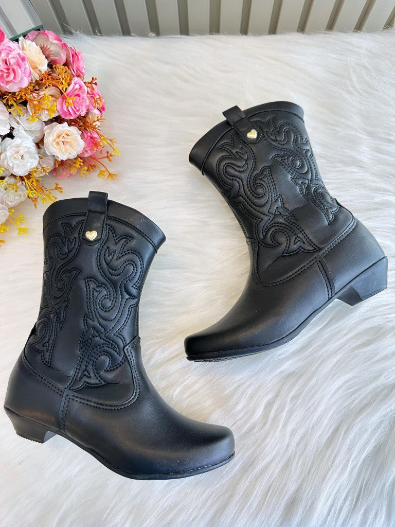 Botas vaqueras negras para niños con cremallera y tacón